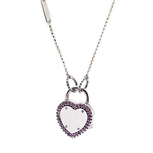 Lock Your Promise Pendant Necklaces for Women 925 Sterling Silver Love Statement Necklaces Jewelry Pink CZ Heart Choker Chains