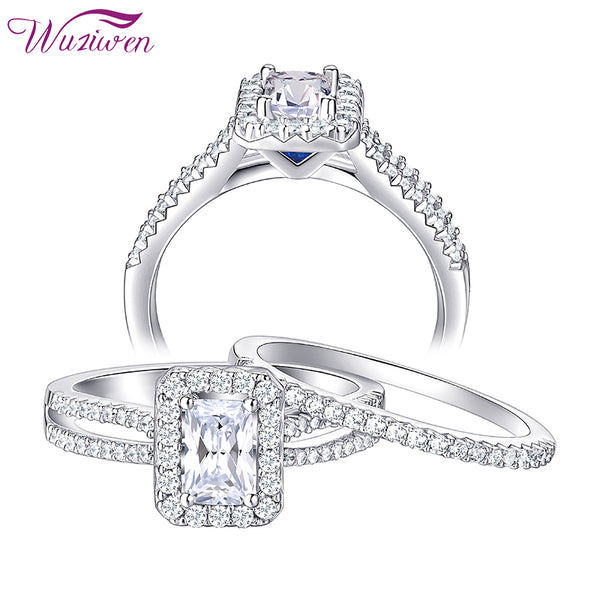 Wuziwem 2 Pieces Solid 925 Sterling Silver Wedding Rings For Women Retangle AAA Zircon Engagement Ring Set Jewelry BR0833