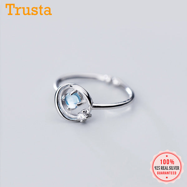 Trustdavis Genuine 100% 925 Sterling Silver Sweet Blue Crystal CZ Open Finger Ring For Women Wedding Silver 925 Jewelry DS1917